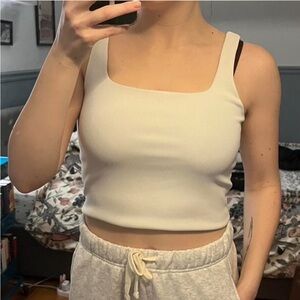 Express Cream Fitted Crop Tank Top